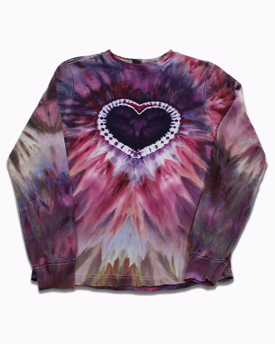 Adult Long Sleeve X-Small Heart Incline Ice Dyed Tie Dye Shirt